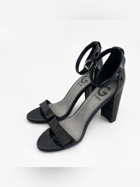 G by Guess Womens Shantel Open Toe Black Patent Heels